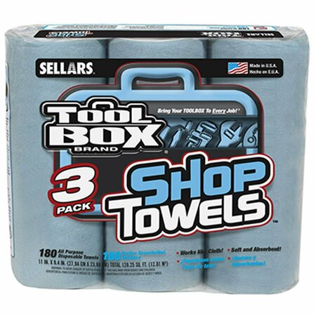 SELLARS 5448301 Blue Shop Towel, 3PK SE574661